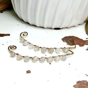 Agate Crystal Beaded Drop Earrings, Bronze Gemstone Wire Earrings, 2.25"